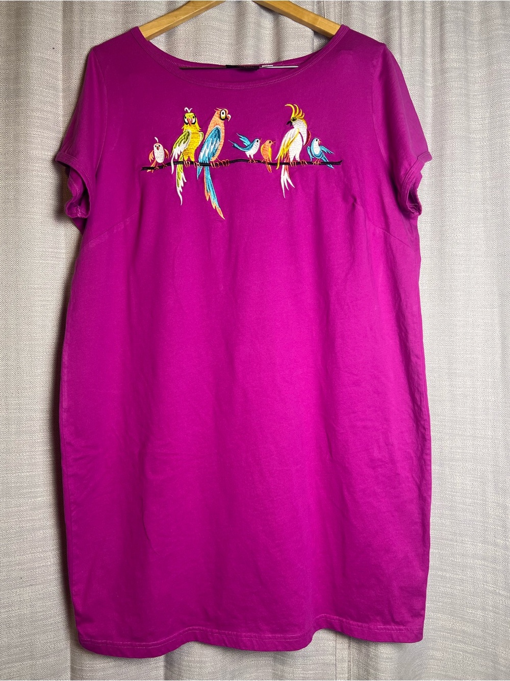 Vintage Bob Mackie Wearable Art Embroidered Tropical Bird T-shirt Dress Size 1X